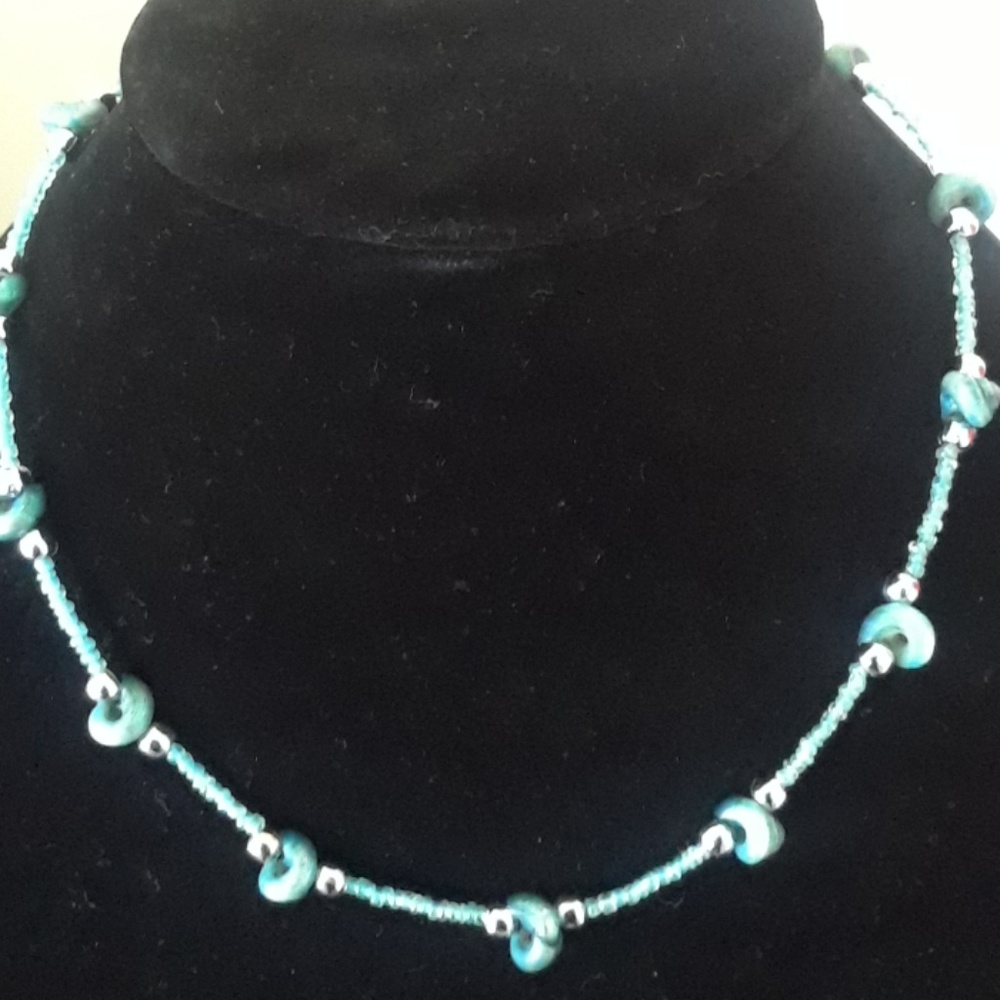 Blue shell and bead necklace
